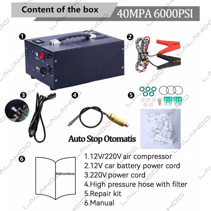 WEO- Kompresor Mini Portable Otomatis 12v Auto Stop 6000psi Kompresor Pcp Listrik 40Mpa Cocok Oxygen