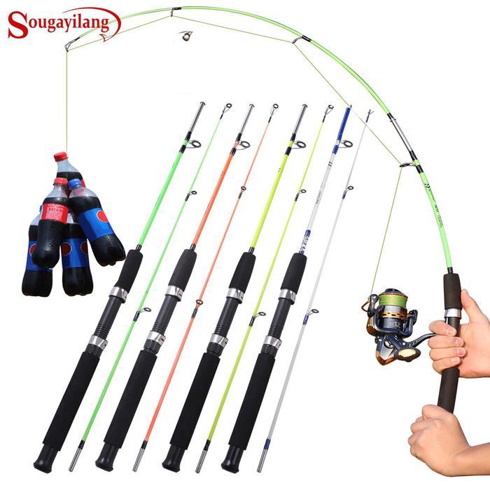 Sougayilang Joran Pancing Portabel 4 Warna, Joran Pancing Berputar 2 Bagian, Joran Pancing Berputar