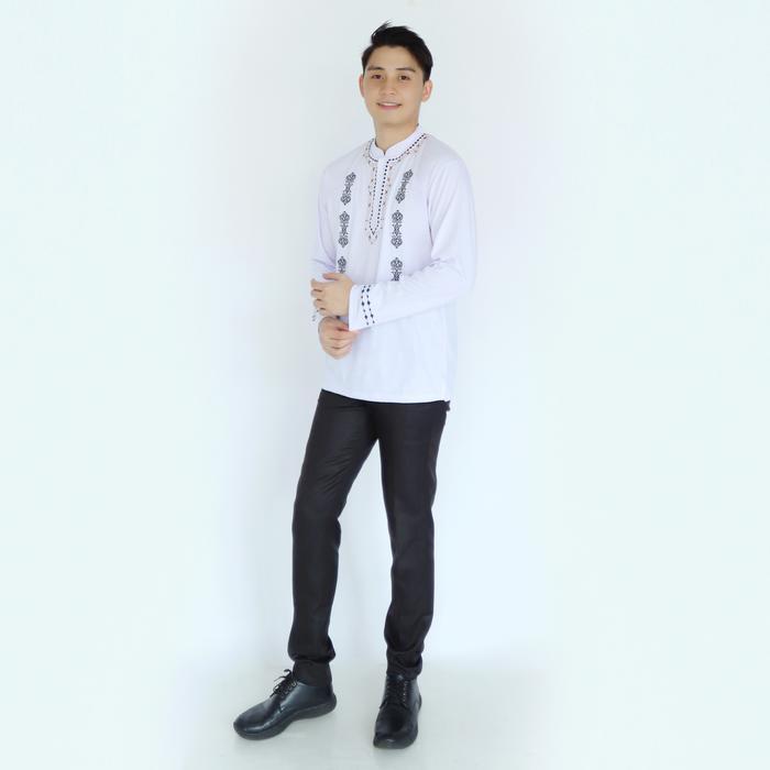 Kaospolos - Baju Kaos Koko Pria Muslim Kerah Shanghai Lengan Panjang Motif Kurta Atasan Katun Dewasa