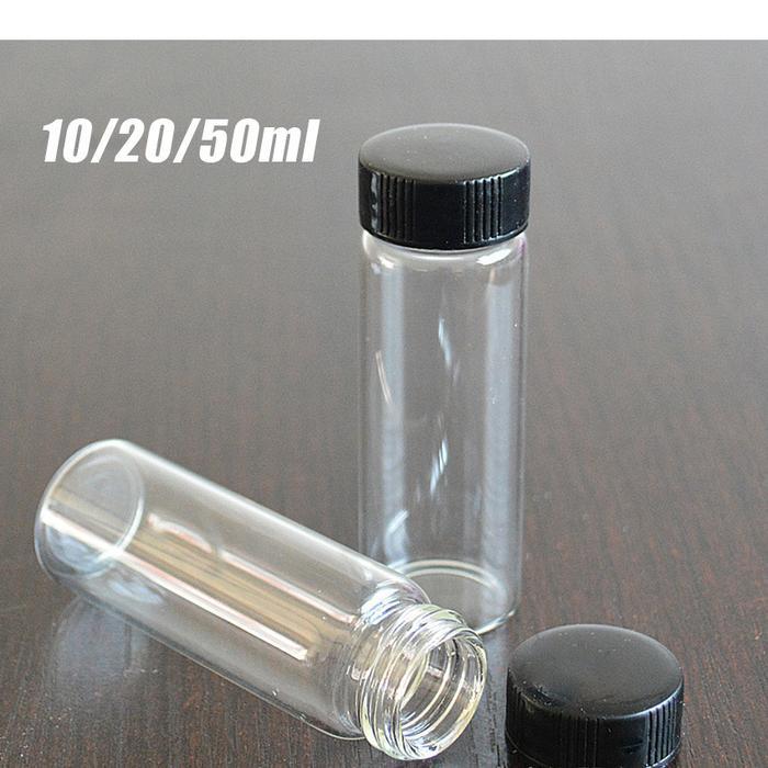 5PCS BOTOL KACA CLEAR KECIL 10 ML/20 ML/50 ML TUTUP ULIR HITAM BOTOL KACA BENING TUTUP ULIR