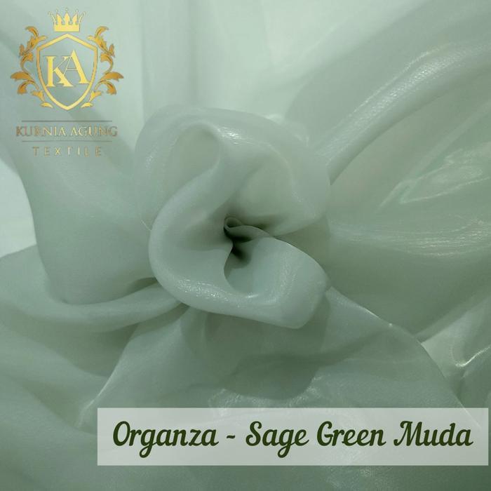 Kain Satin Organza Silk Premium warna Sage Green Bahan Outer kebaya Dress Lamaran Bridesmaid Meteran