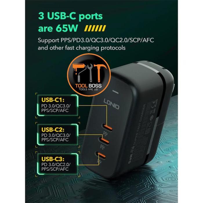 LDNIO TRAVEL CHARGER 65W GAN 3 USB FAST CHARGING