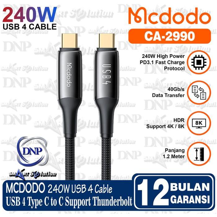 MCDODO CA2990 Kabel USB 4 Type C to Type C Thunderbolt 40Gbps 8K Fast 240W