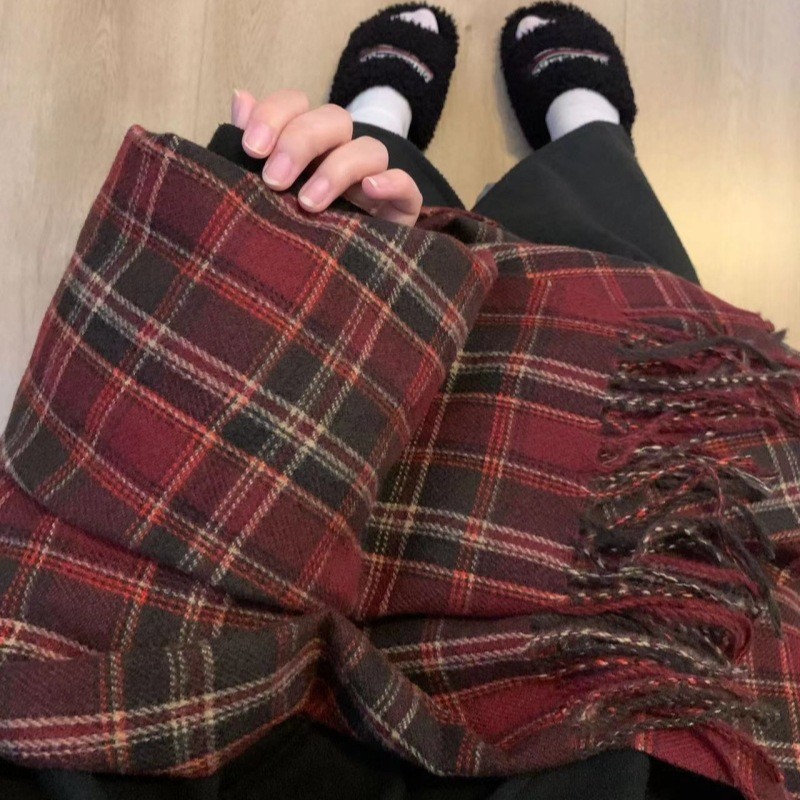 Warm Plaid Scarf Women's Comfortable Woolen Simulation Winter Fashion Accessory Versatile Stylish