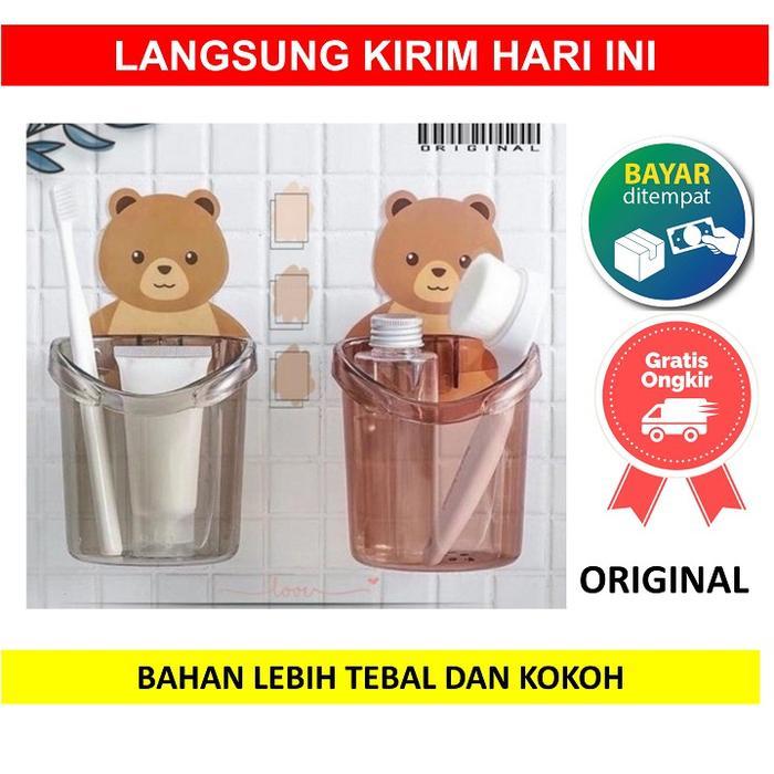 Holder Bear Tempat Sikat Gigi Tempel Dinding Kamar Mandi Odol Brush On Sabun Rak Anak Lucu Karakter