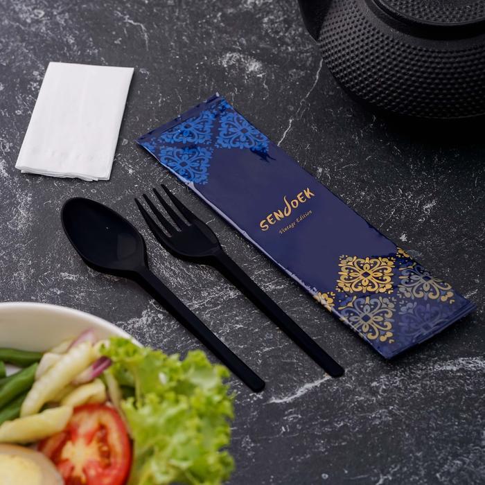 Sendok garpu plastik set HITAM