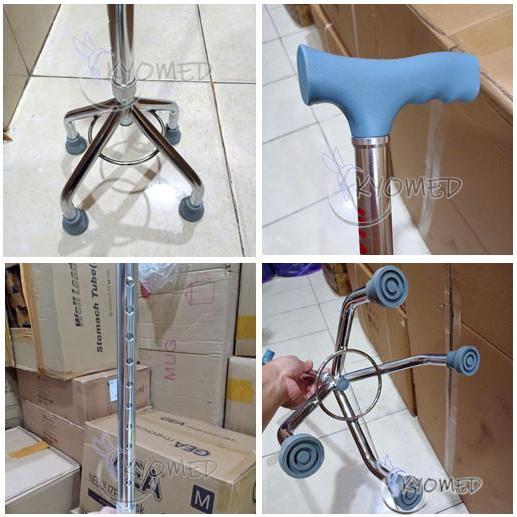 Juara Tongkat Jalan Kaki 4 & 3 Bantu Jalan Untuk Lansia Terapi Rehabilitasi Anti Slip Karet Metal