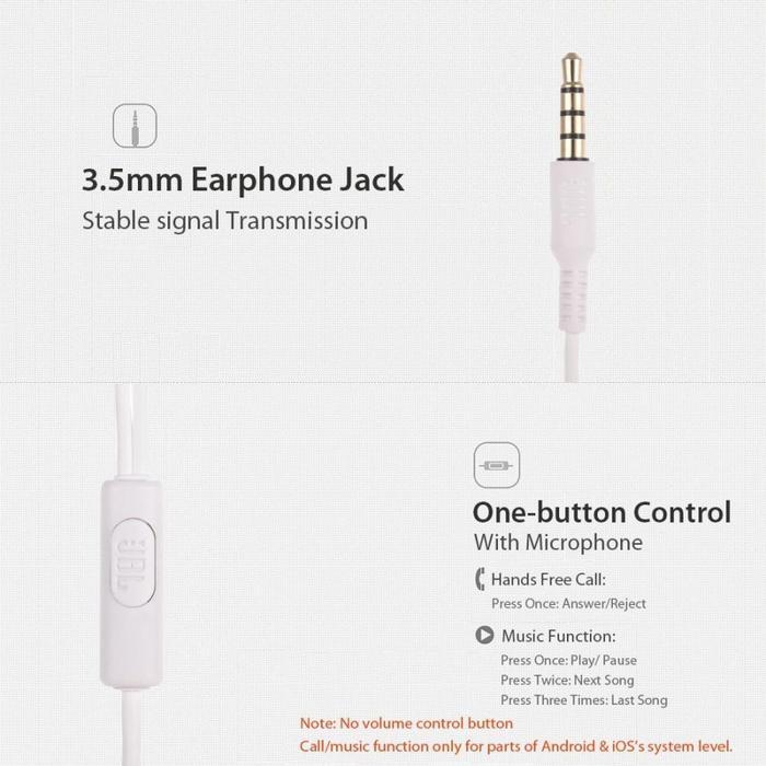 Handsfree Jbl C150Si T110 In-Ear Earphone Headset Android Iphone 3.5Mm Pasti Ori