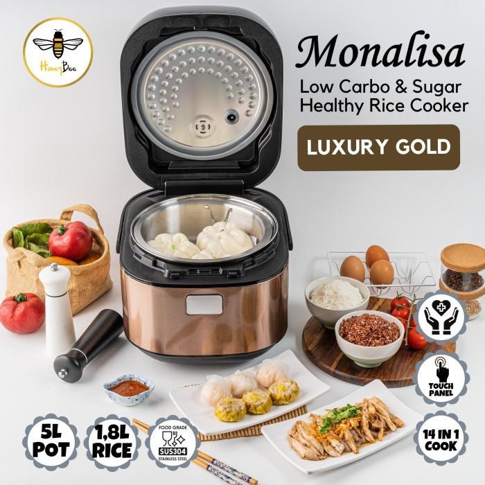 HONEYBEE MONALISA- LOW CARBO & SUGAR DIGITAL RICE COOKER 5L/1.8L NASI - Luxury Gold