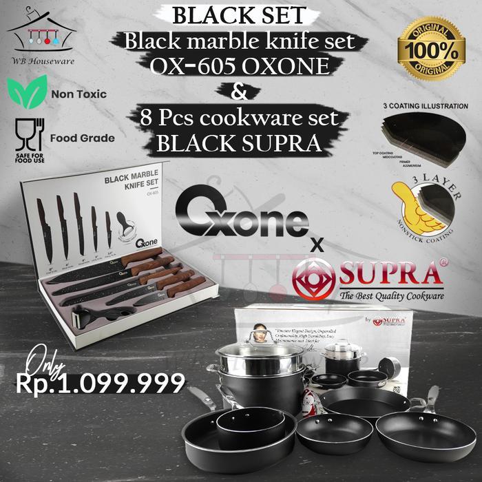 panci set supra 8pcs premium black series by renatta moeloek / cookware set knife oxone OX-605 /