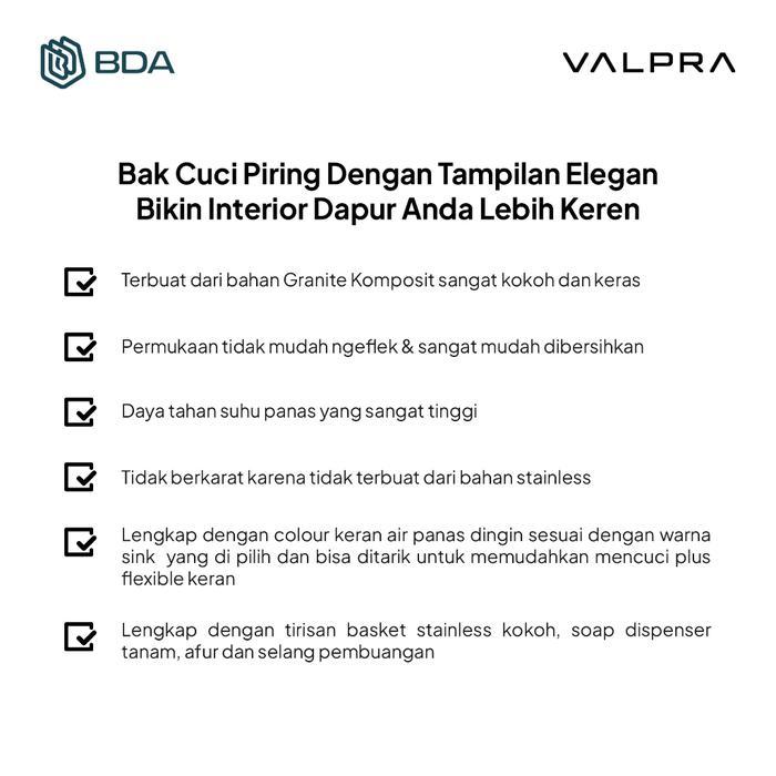 Valpra Kitchen Sink 2 Lubang Wastafel Cuci Piring Bak Cuci Piring Granit V GE 11650
