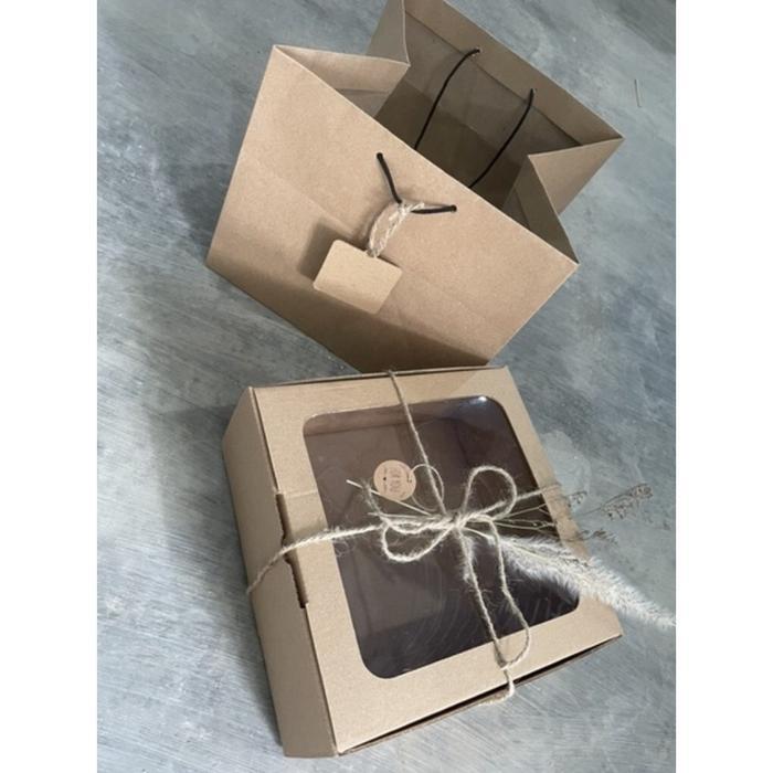 (SIZE L) BROWN PAPER BAG 26X26X22 CM + PAPER TAG KANTONG KERTAS