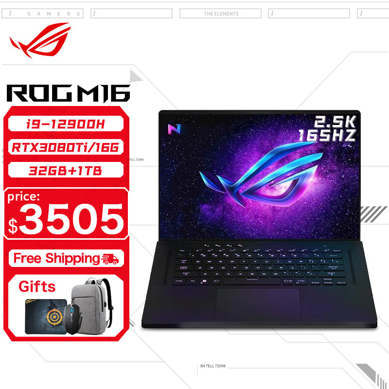 ASUS ROG Flow X16 Gaming Laptop 12th Intel Core i9 12900H 32G RAM 1T SSD RTX3080Ti-16GB 2.5K Screen 