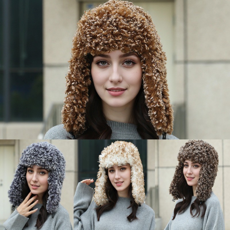 Topi Bulu Domba Imitasi Wanita, Topi Hangat Penahan Angin, Topi Pelindung Telinga, Desain Bell Shape