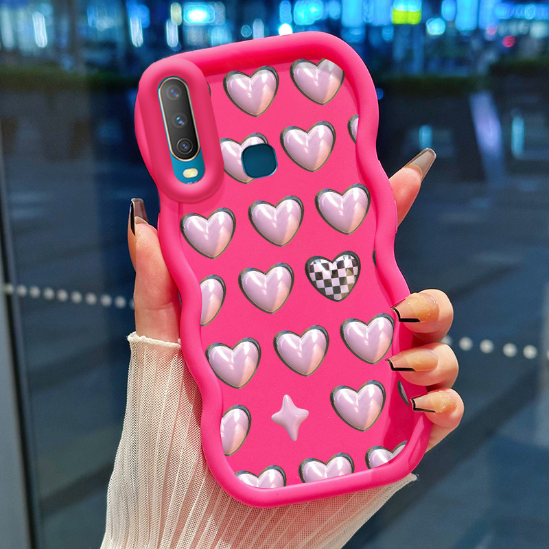 Casing Hp Untuk VIVO Y12 Y12i Y15 Y17 Y3 Y3s 2020 Case 3D Pink Heart Image Cesing Polos Kasing Macar