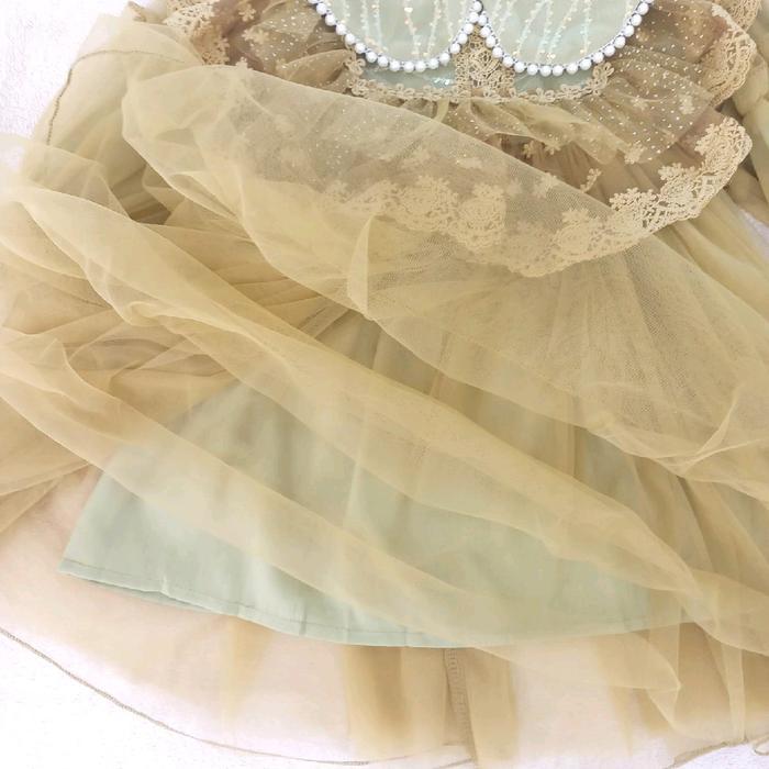 Dress import mewah lace brukat anak bayi putih hijau coklat gaun pesta import lengan panjang