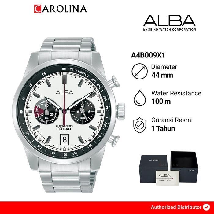 PROMO BESAR Jam Tangan Pria Alba SIGNA A4B009X1 Chronograph Silver white Dial Stainless Steel Strap