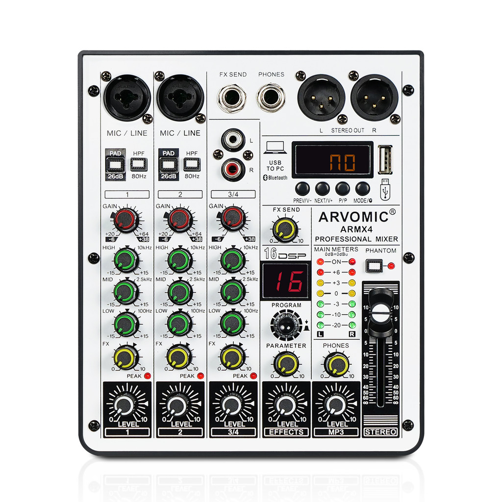 . Arvomic 4-Channel Audio Mixer Dj Mixer With Usb Audio Interface -