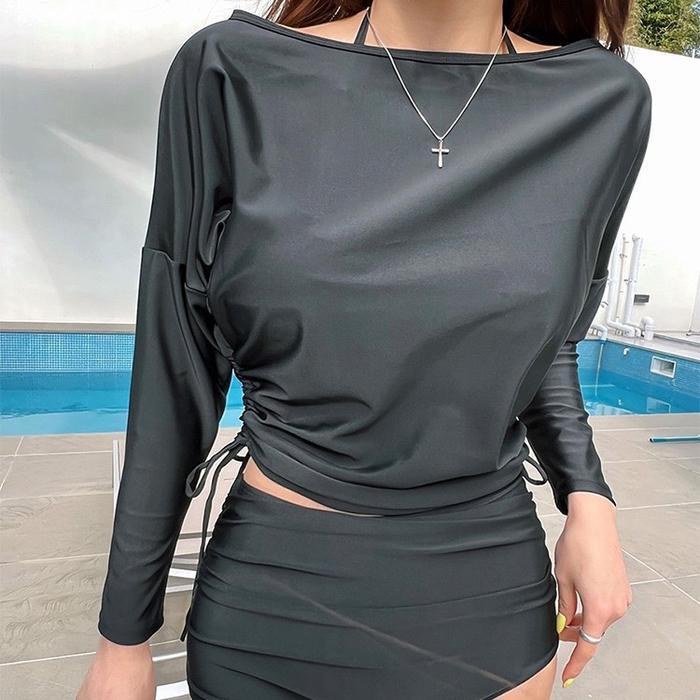 TMBM - Hana 3-piece Bikini Swimwear Baju Renang Wanita lengan pakaian panjang black hitam swimsuit