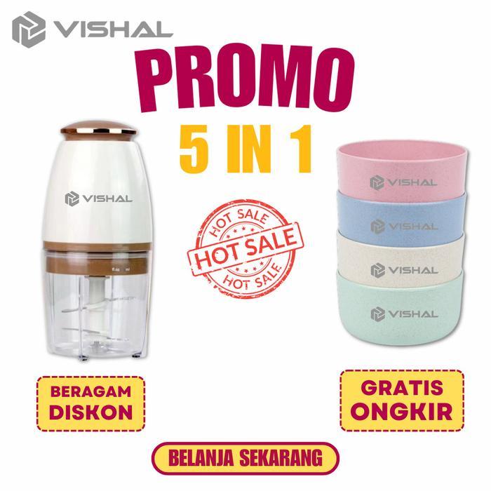 Cosmos - Paket Combo 2In1 Set 4 Pcs Mangkuk Bulat Jerami+Blender Kapsul Serbaguna Estetik