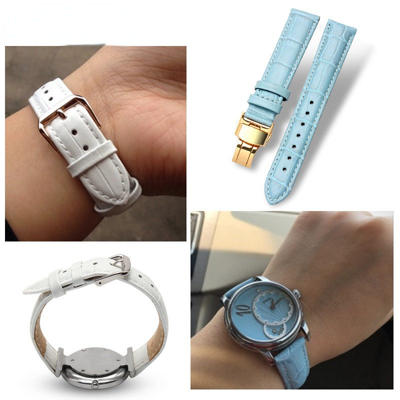 10mm 12mm 14mm 15mm 16mm 18m White red pink For Casio Tissot genuine leather strap ladie's watch