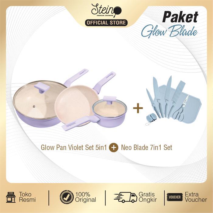 STEIN Paket Panci dan Pisau 10in1 Set Panci Wajan Teflon Pisau Anti Lengket Marble German Coating