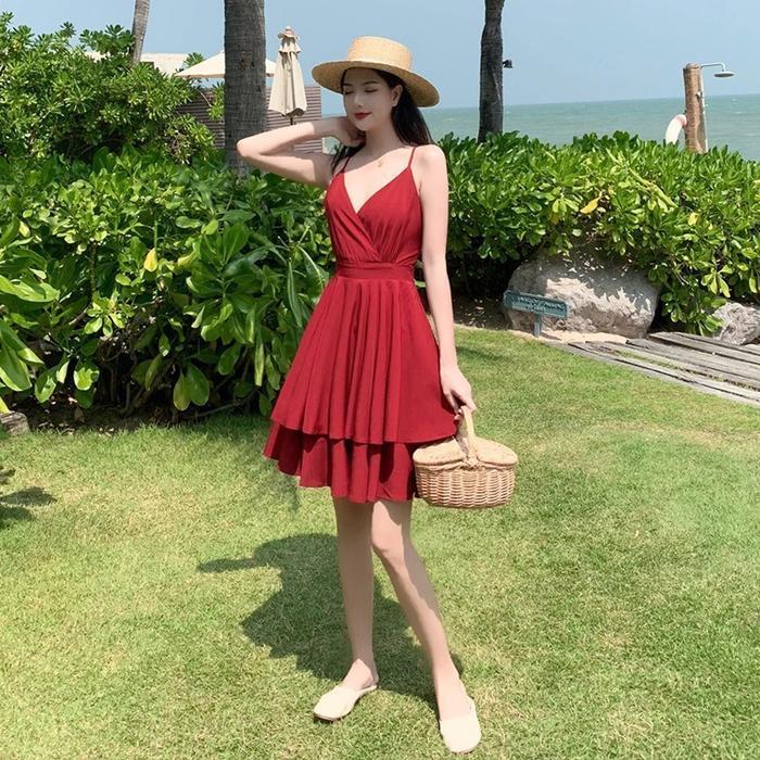 CLEO maroon mini dress backless woman premium / korean summer dress / beachwear bali / backless