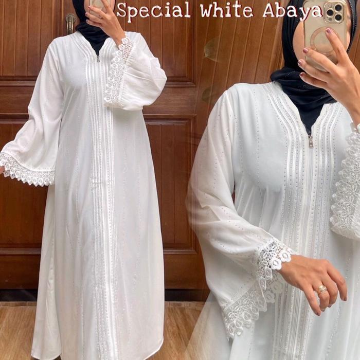 Abaya Asmaa Size S M L Jumbo Xl Special Black White Premium Aplikasi Renda Abaya Umroh