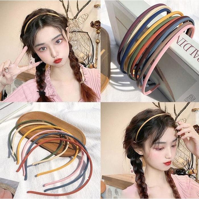 Bando Bandana Scrunchie Scrunchy Polos Bulat Tipis Matte Full Color High Quality Hairband Wanita