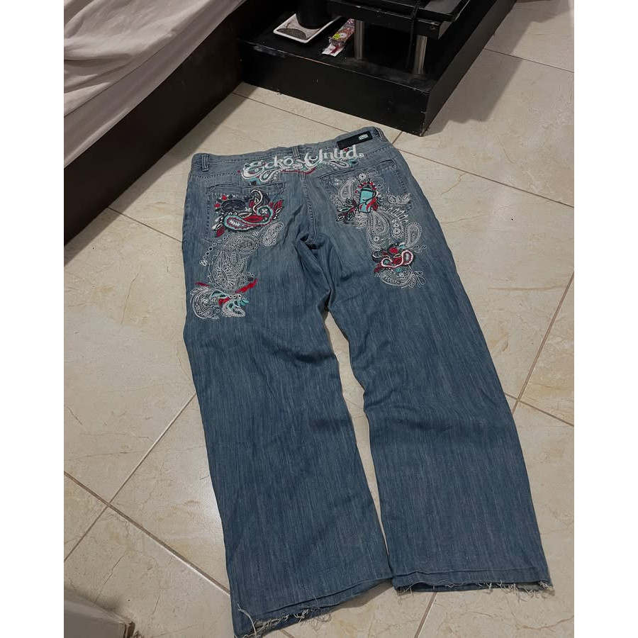 Vintage Ecko Unltd Baggy Jeans Y2K Men American Hip Hop Wide Pants Casual Gothic Punk Couple High