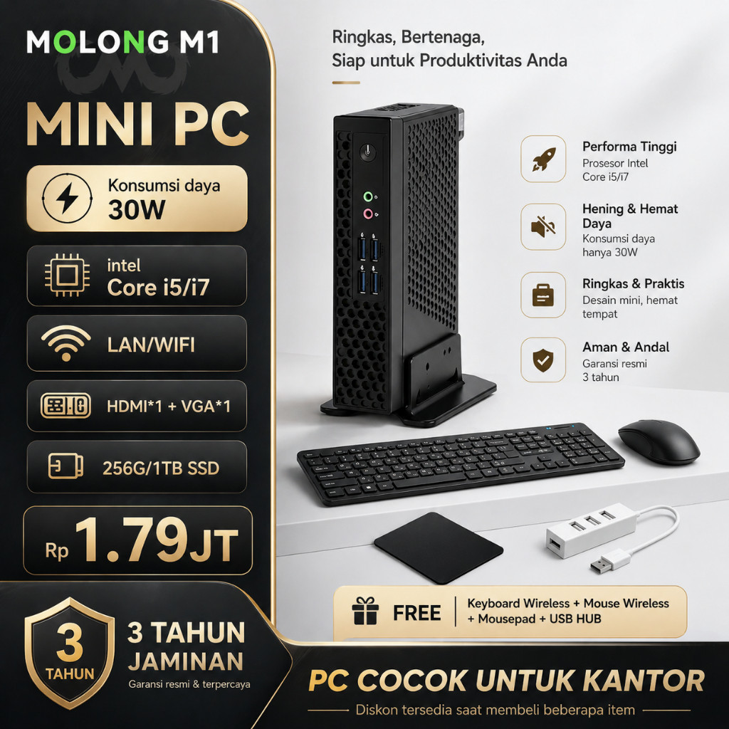 BESSELER MOLONG MINI PC INTEL I5/I7 BARU FULL SET LENGKAP KOMPUTER DESKTOP KANTOR RUMAHAN BERDAYA RE