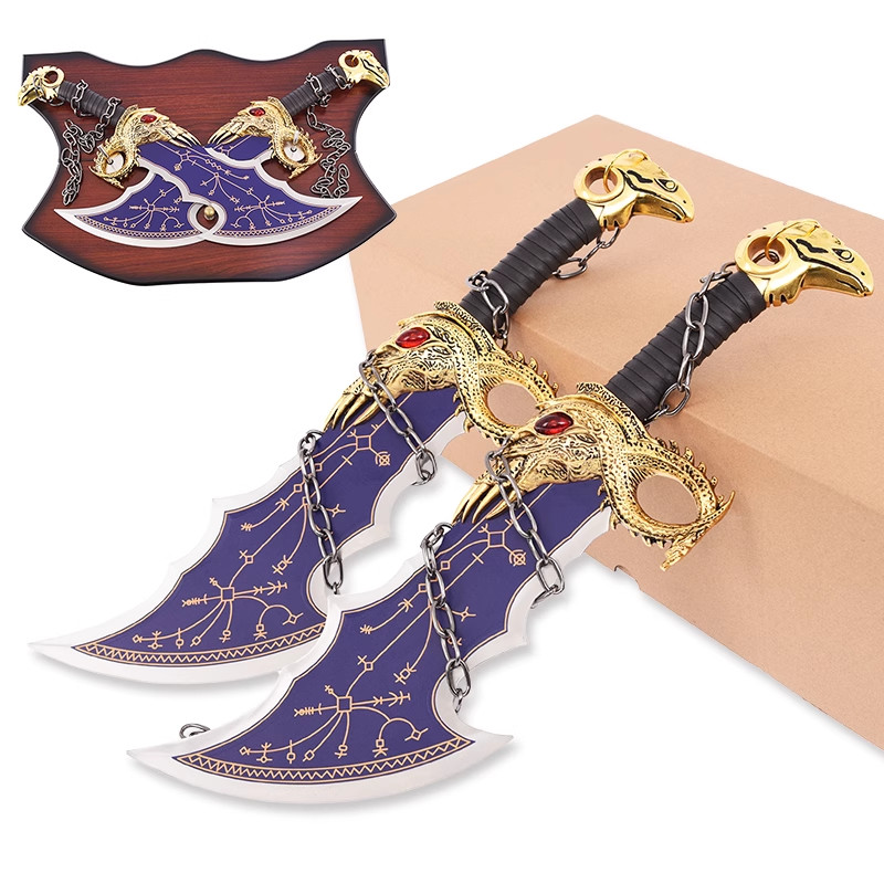 God of War Chaos Sword Axes Kratos Metal Chain Laser-Colored Blue Blade 1:1 Game Cosplay Props