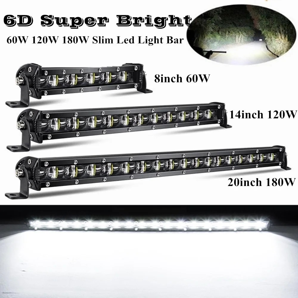 6D Lens High Power 60W 120W 180W LED Work Light Bar Offroad Led Work light 12V 24V Led Bar for 4X4