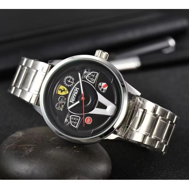 High-end Fashion Leather Strap Quartz Watch Car Clock For Ferrari SJ Steel Chain Watch Casual Men's