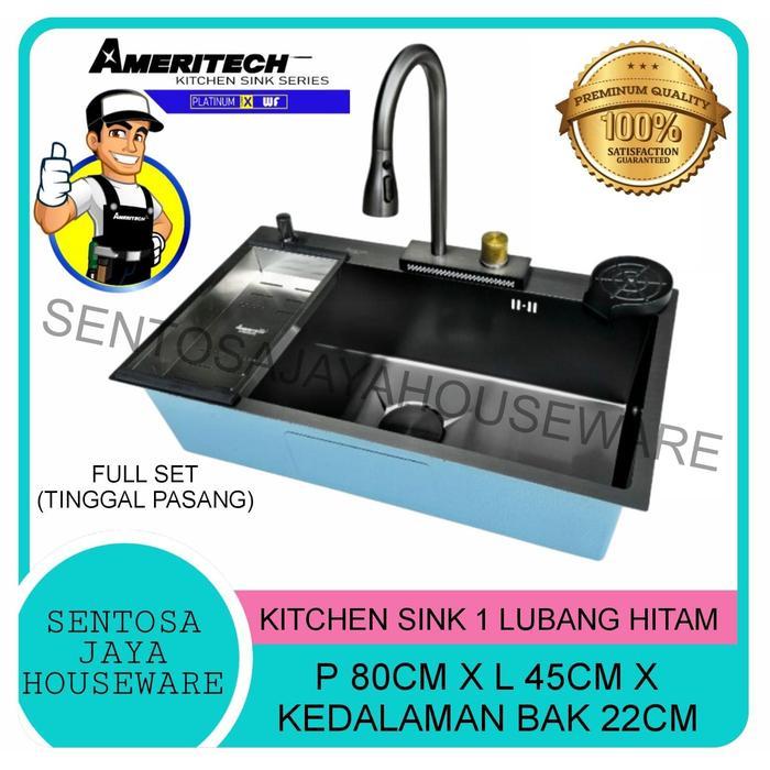SINK CUCI PIRING 1 LUBANG BESAR HITAM STAINLESS / WASTAFEL CUCI PIRING 1 LUBANG HITAM AMERITECH