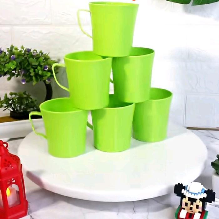 Promo Set Gelas Mug Qifa 7026 Dengan 6 Cangkir Dan 1 Stand Gelas Plastik Food Grade - Kitchenware
