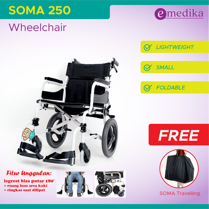 KURSI RODA TRAVELING SOMA ALUMINIUM 250 14" ( WHEELCHAIR RODA KECIL ) -
