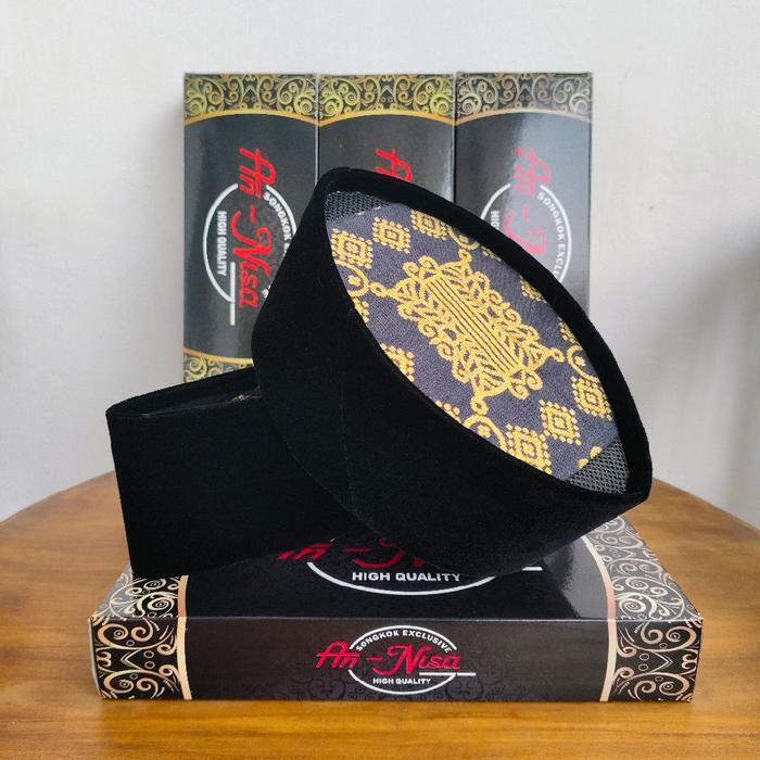 DISKON Peci Songkok Kopiah Kopeah Kopya Ac Hitam kombinasi Batik Motif Pria Dewasa Muslim Katun