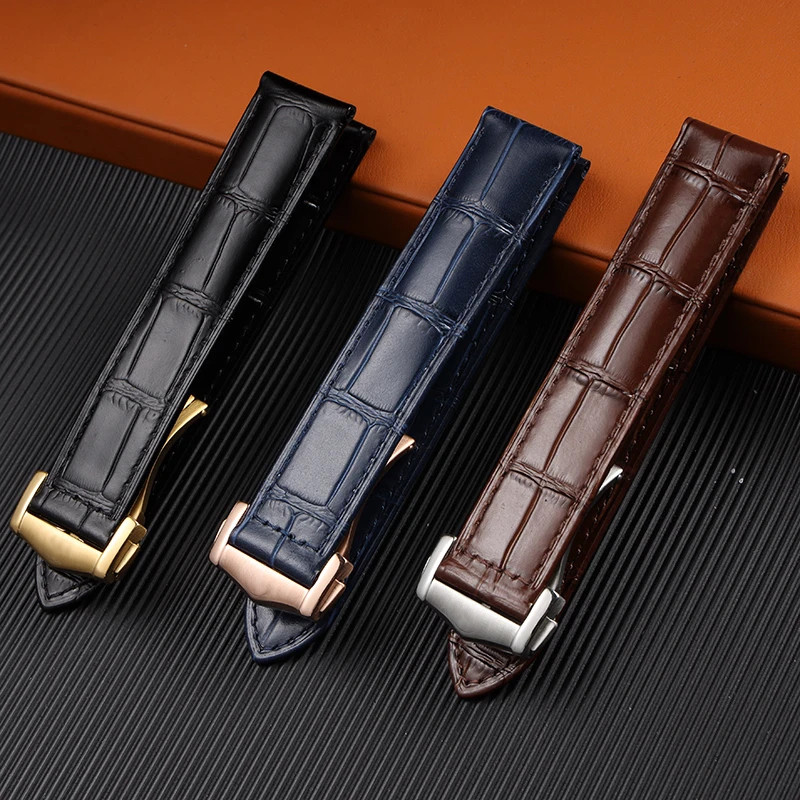 Genuine Leather Strap for Omega Seamaster Speedmaster Folding Buckle Bracelet Waterproof Calfskin
