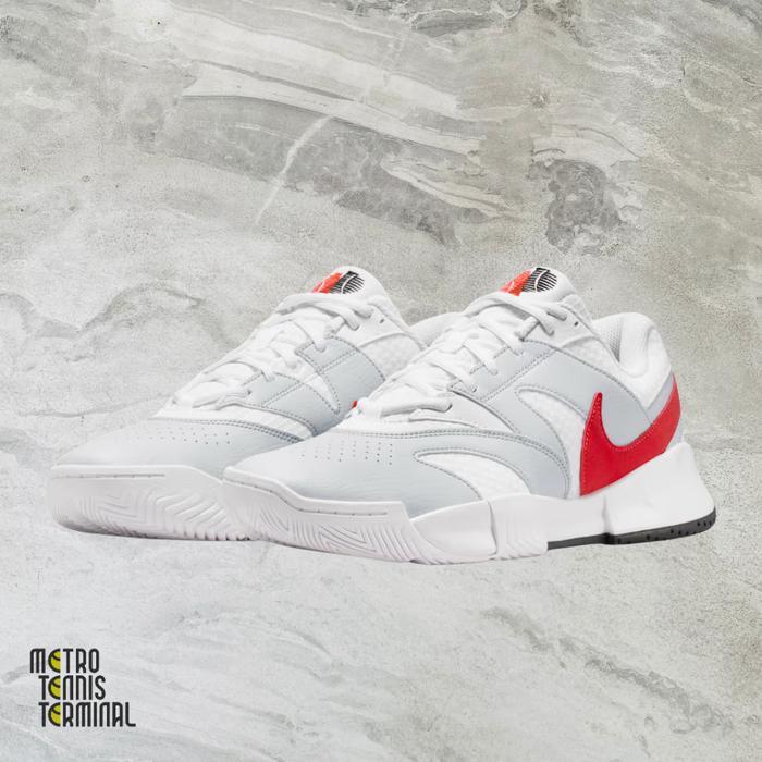 Nike M Court Lite 4 White Pure Platinum Light Crimson Tennis Shoes ( Sepatu Tenis Pria NIke )