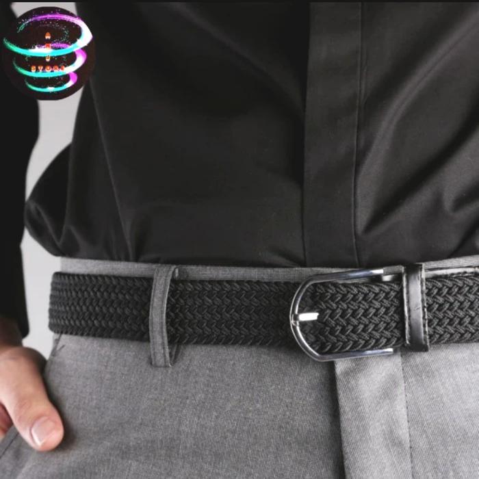 ikat pinggang karet sabuk melar gesper kepang elastis pria wanita belt man Besi Coklat Hitam