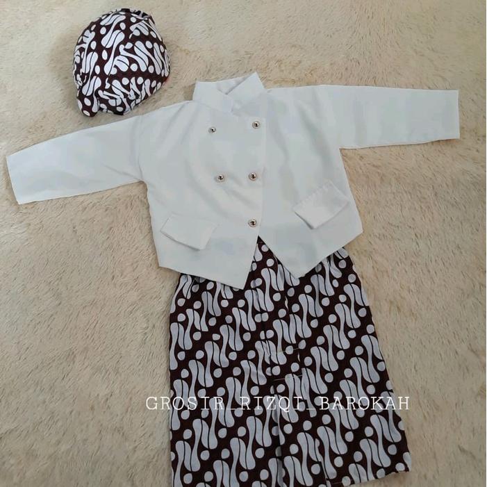Premium Dijamin Realpict Setelan Beskap Anak Premium Bawahan Jarik Instan Parang Putih Original