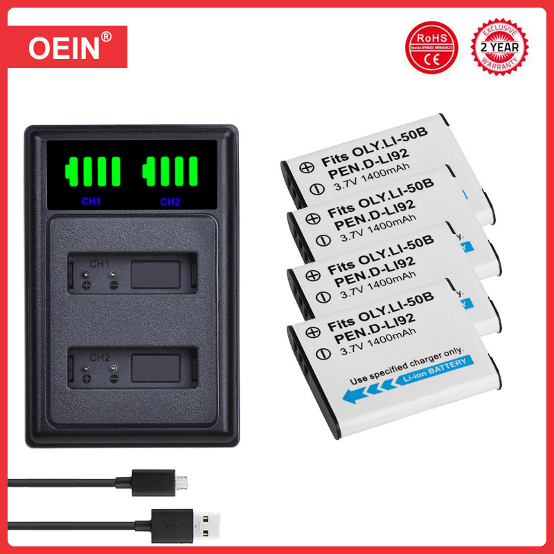 4Pcs 1400mAh Li-50B Rechargeable Li-ion Battery For Olympus Mju 1020 SP-800UZ Stylus 1010 u 1010