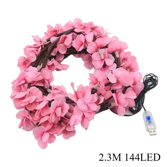 Vinnatsu Lampu LED Lampu Dekorasi LED Bunga Sakura Pink 2.3M USB Remote Lampu Ambient Dinding Kamar