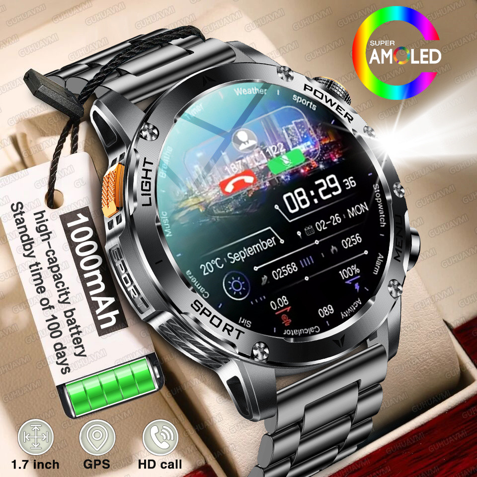 2025 Men 1.7-inch  Screen Smart Watch 1000mAh Battery Heart Rate Bluetooth Call NFC GPS