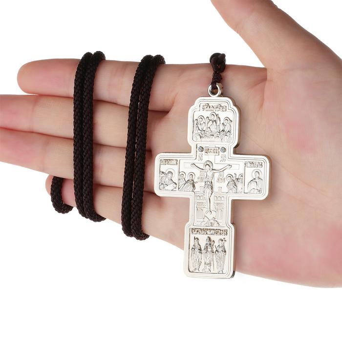 IMPORT Russian Eastern Orthodox Pectoral Cross Necklace Crucifix Jesus Rope Chain Necklace Baptism
