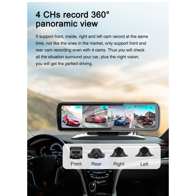 . Dash Cams Truck Dvr System 12 Inch Touch Screen Gps Car Camera Dashcam 4Ch Mobile Dvr 4 Channel