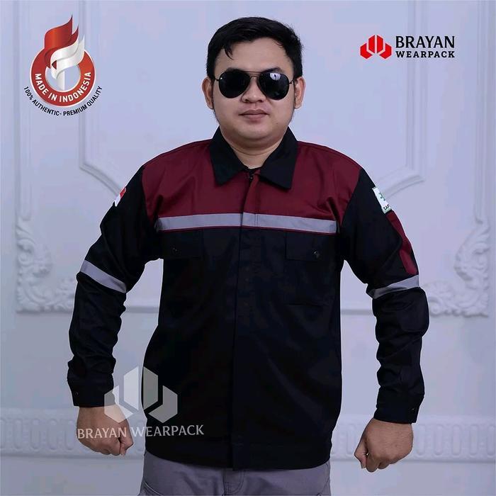 Baju Safety Wearpack Kerja Seragam Proyek PDL Lengan Panjang Hitam Maroon