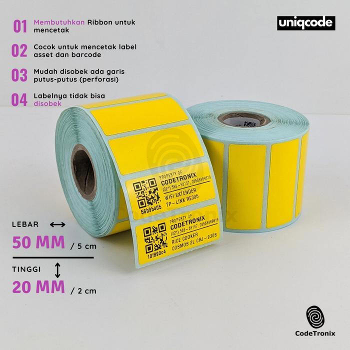 LABEL STICKER KERTAS YUPO 50X20 VINYL BARCODE STIKER ROLL WARNA 1 LINE 1000 PCS