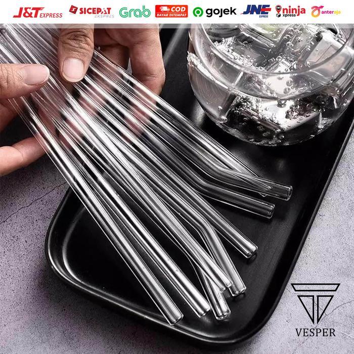 sedotan kaca transparan bening satuan / glass straw high borosilicate